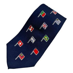 Nordstrom Mens Necktie Navy Blue Flag International Salute To Quality Silk USA